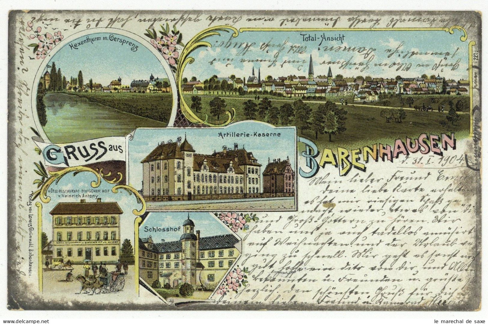 Litho Ak Babenhausen Darmstadt Dieburg Kaserne Schloss Hotel Restaurant Deutscher Hof Antony Hexenturm - Darmstadt