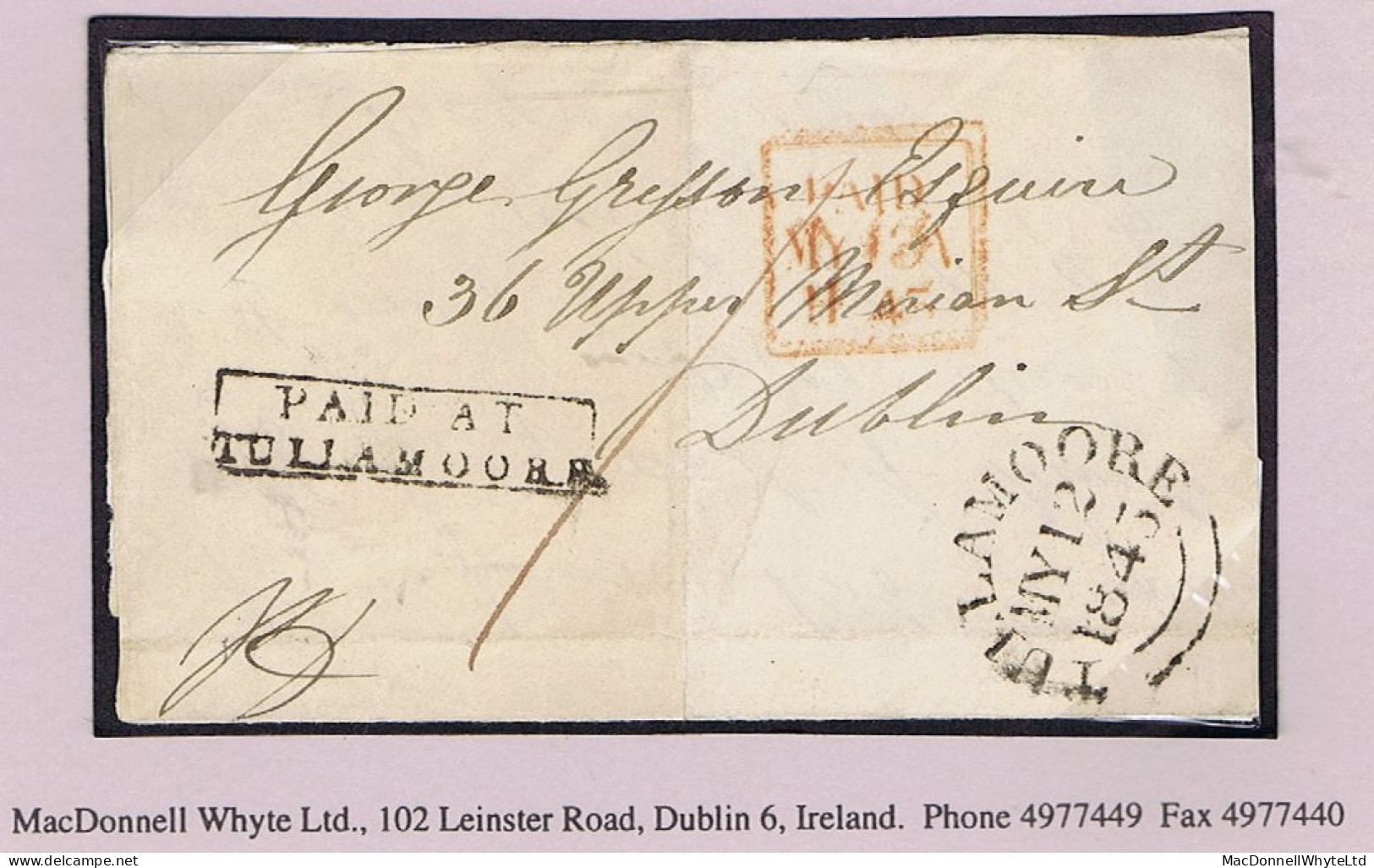 Ireland Offaly Uniform Penny Post Boxed PAID AT/TULLAMORE In Black 1845 To Dublin - Prefilatelia