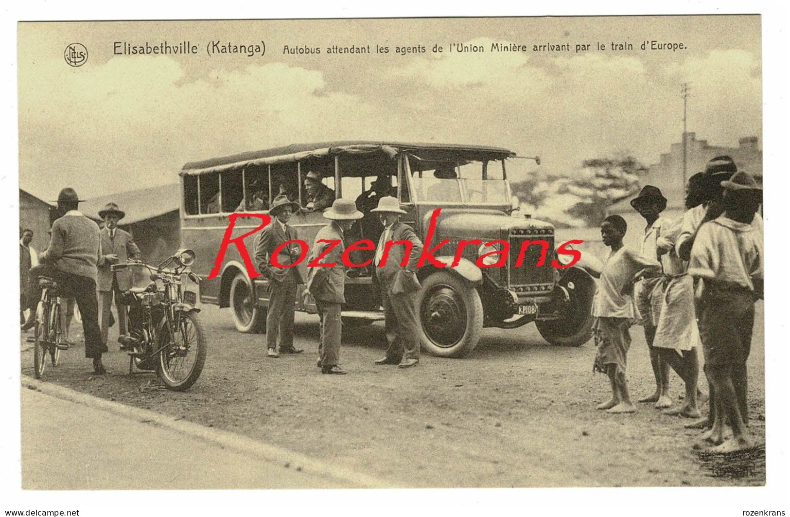 CPA Afrique Belgisch Congo Belge Elisabethville Agents De L'Union Minière Katanga Autobus Colonistes Colonialism Moto - Congo Belge