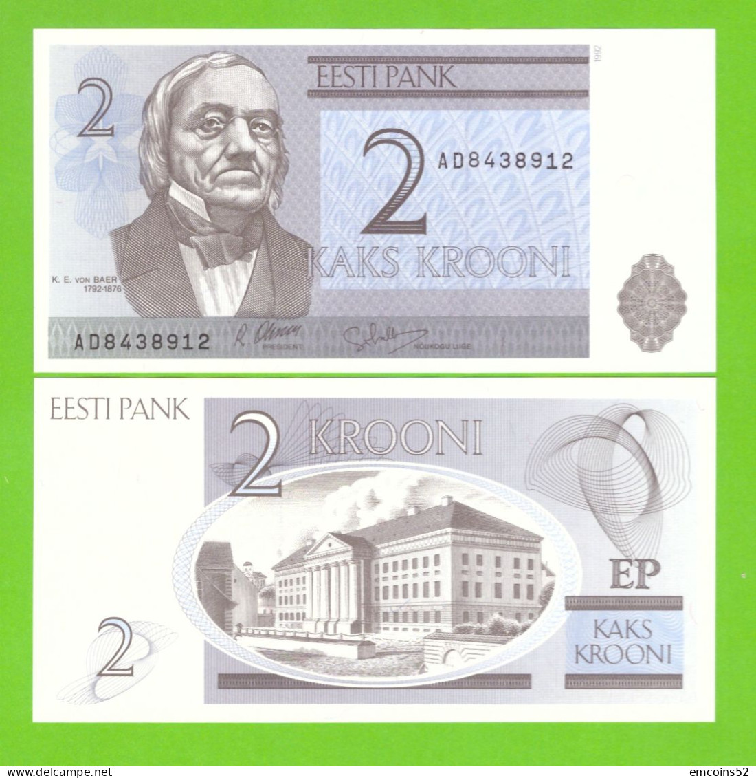 ESTONIA 2 KROONI 1992 P-70 UNC - Estonie