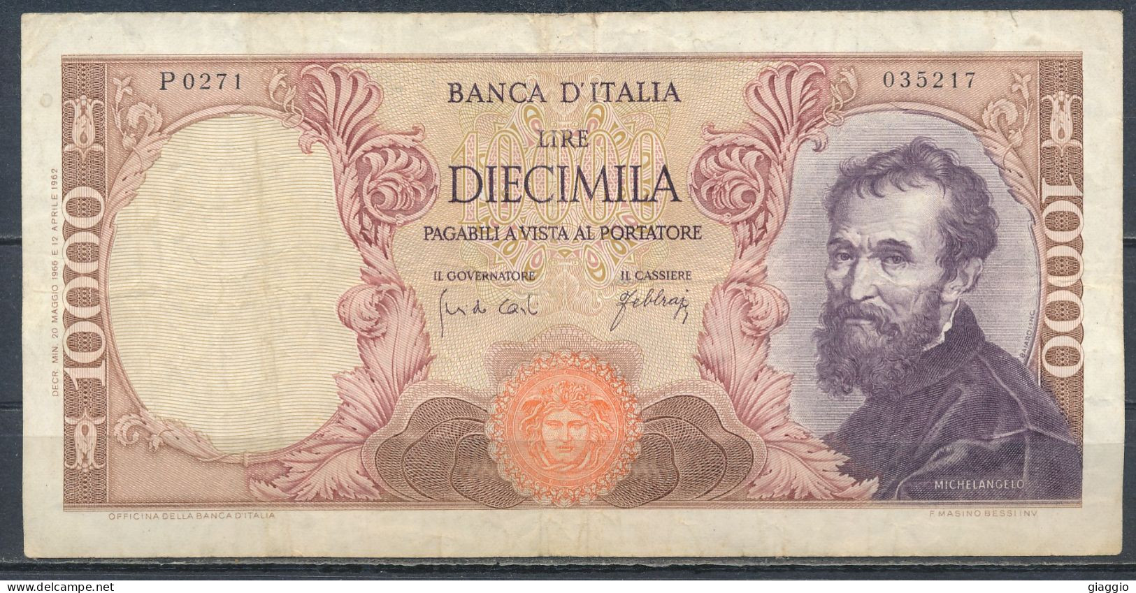 °°° ITALIA - 10000 LIRE MICHELANGELO 20/05/1966 SERIE P °°° - 10000 Lire