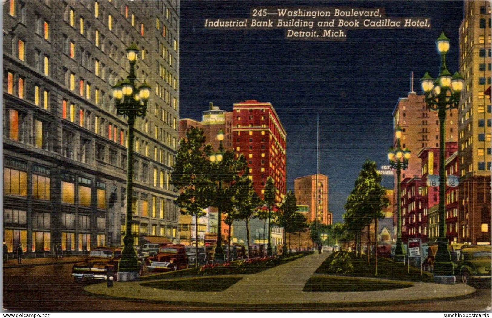 Michigan Detroit Washington Boulevard Showing Industrial Bank Building And Book Cadillac Hotel Curteich - Detroit