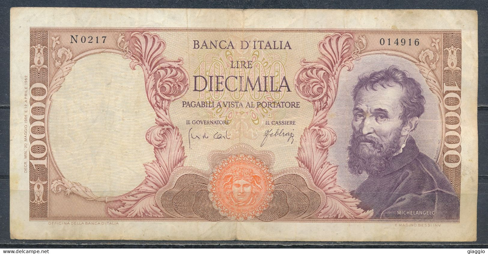 °°° ITALIA - 10000 LIRE MICHELANGELO 20/05/1966 SERIE N °°° - 10000 Lire