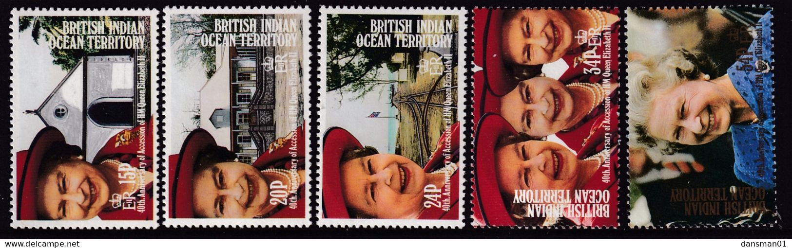 British Indian Ocean Territory 1992 QEII Anniv Sc 119-23 Mint Never Hinged - Britisches Territorium Im Indischen Ozean