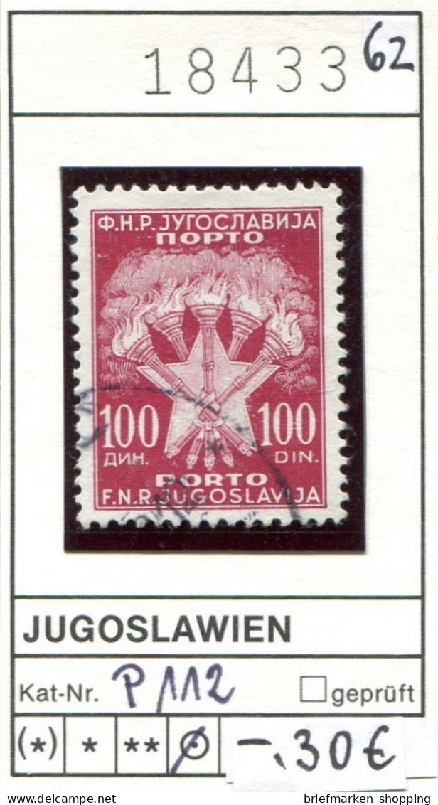 Jugoslawien 1962 - Yougoslavie 1962 - Jugoslavija 1962 - Michel Porto 112 - Oo Oblit. Used Gebruikt - Impuestos