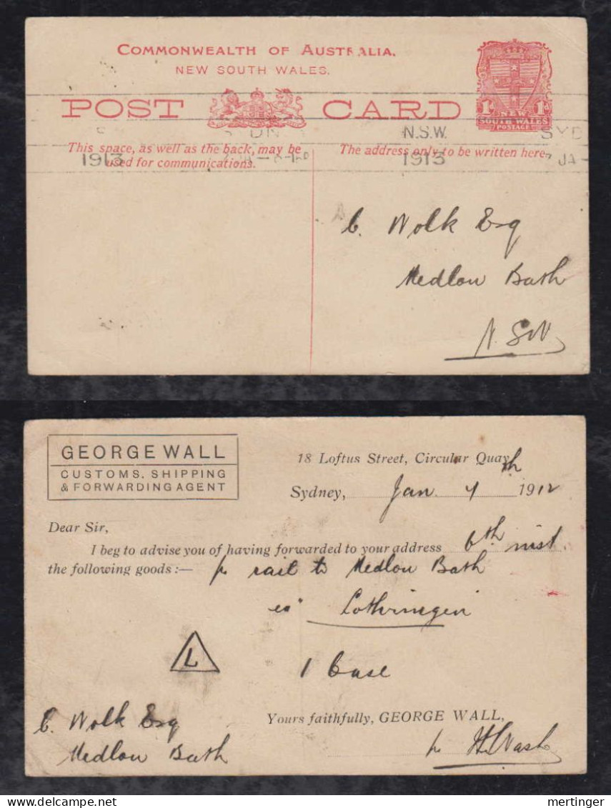 New South Wales Australia 1912 Stationery Postcard SYDNEY X MEDLOW BATH Private Imprint GEORGE WALL - Lettres & Documents