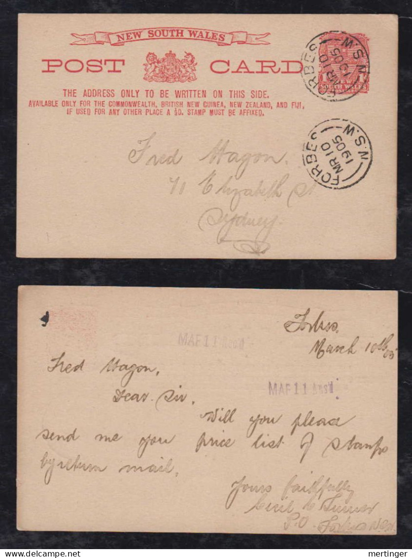 New South Wales Australia 1905 Stationery Postcard FORBES X SYDNEY - Storia Postale