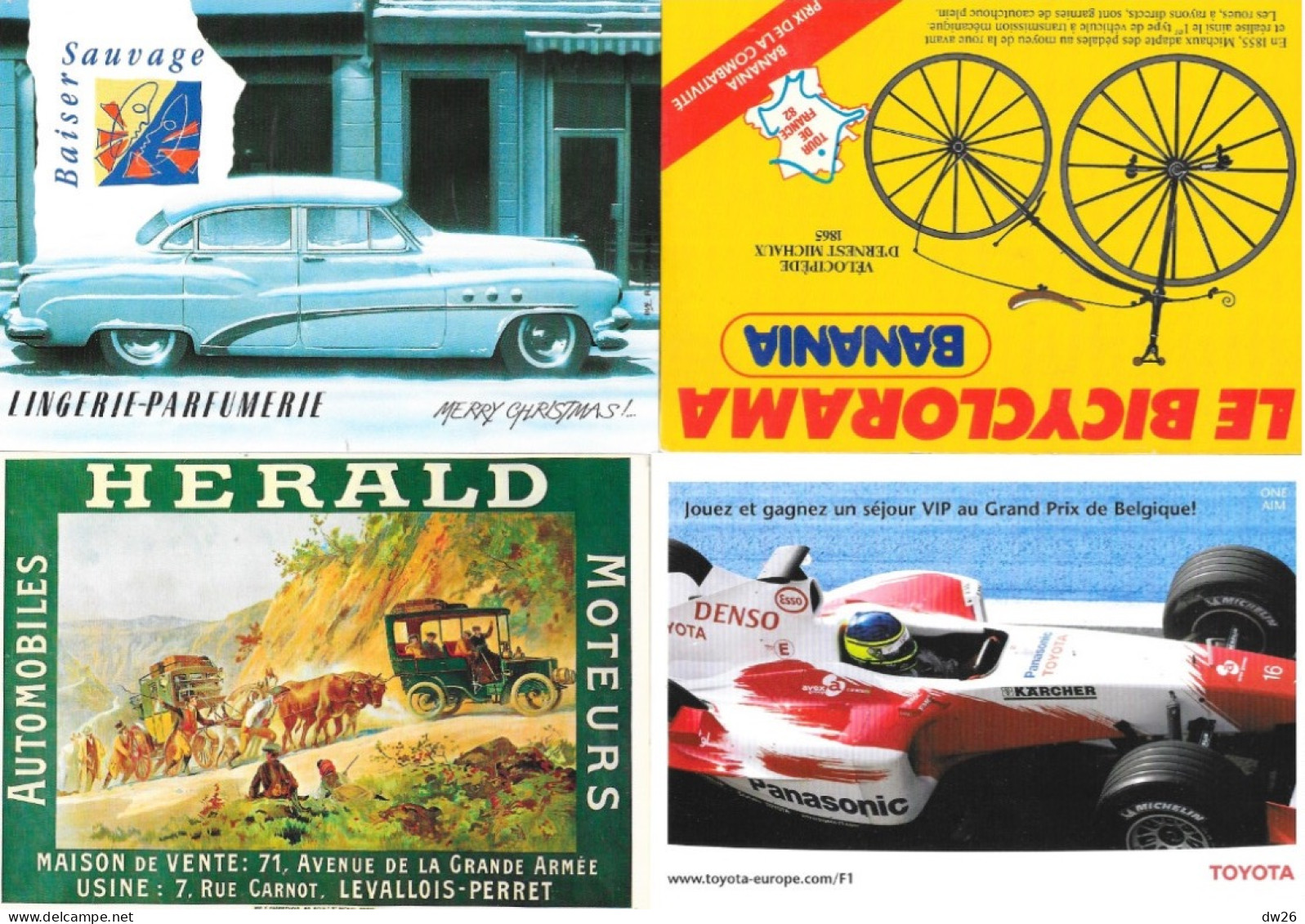 Lot de 140 cartes publicitaires (CPM) Publicité voitures, alcools, Perrier, lingerie, Sports (Cyclisme)