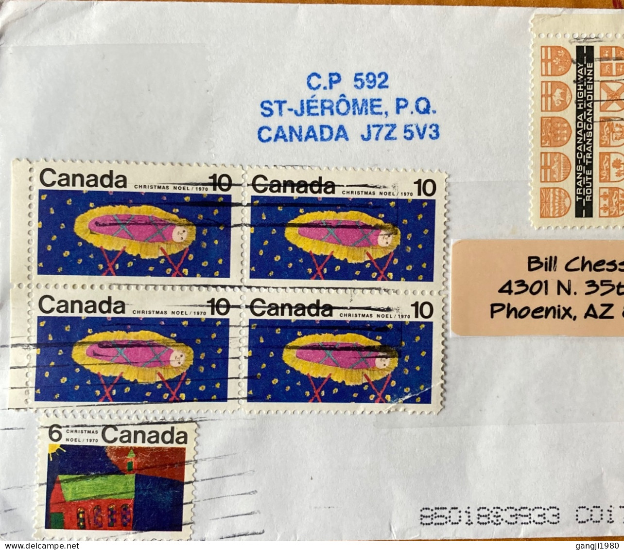 CANADA-1979, COVER USED TO USA, MULTI 15 STAMP, CHRISTMAS, HIGHWAY, SEAWAY, METEOROLOGY, FLOWER, PLANT, QUEEN. - Brieven En Documenten