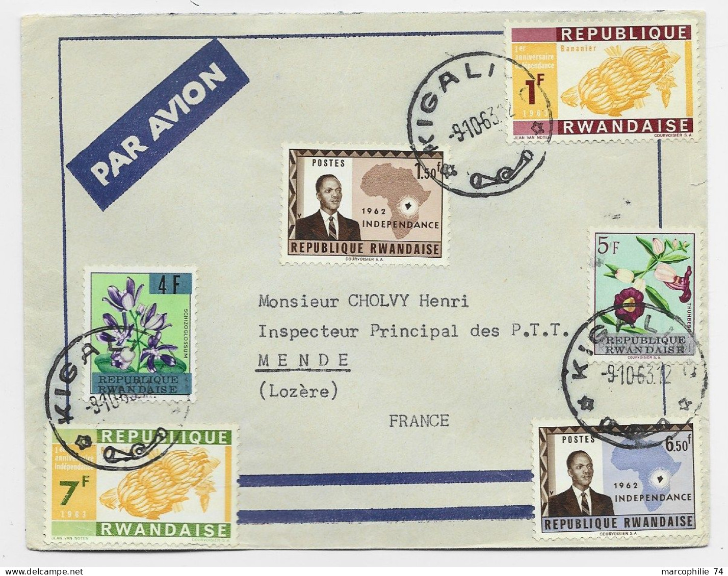 RWANDA DIVERS  LETTRE COVER AIR MAIL KIGALI  9.10.1963 TO FRANCE - Lettres & Documents