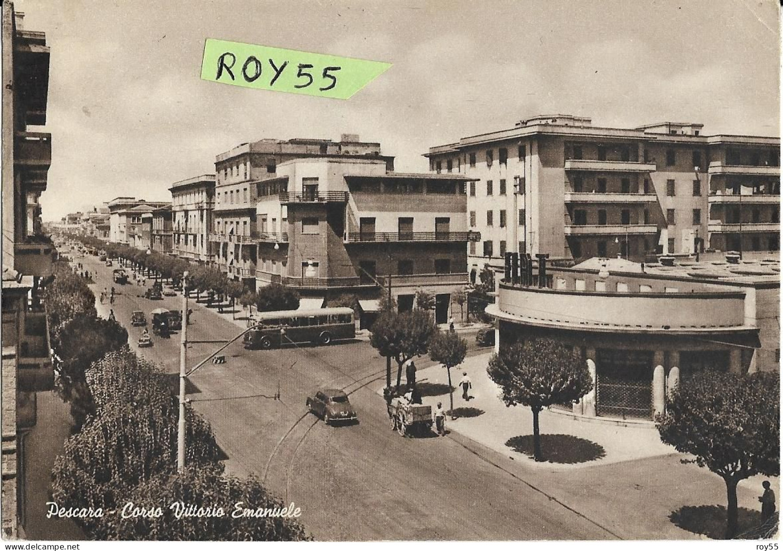 Abruzzo-pescara Corso Vittorio Emanuele Veduta Panoramica Corso Anni 50 Altezza Fiat Animata Auto Epoca Bus (v,retro) - Pescara