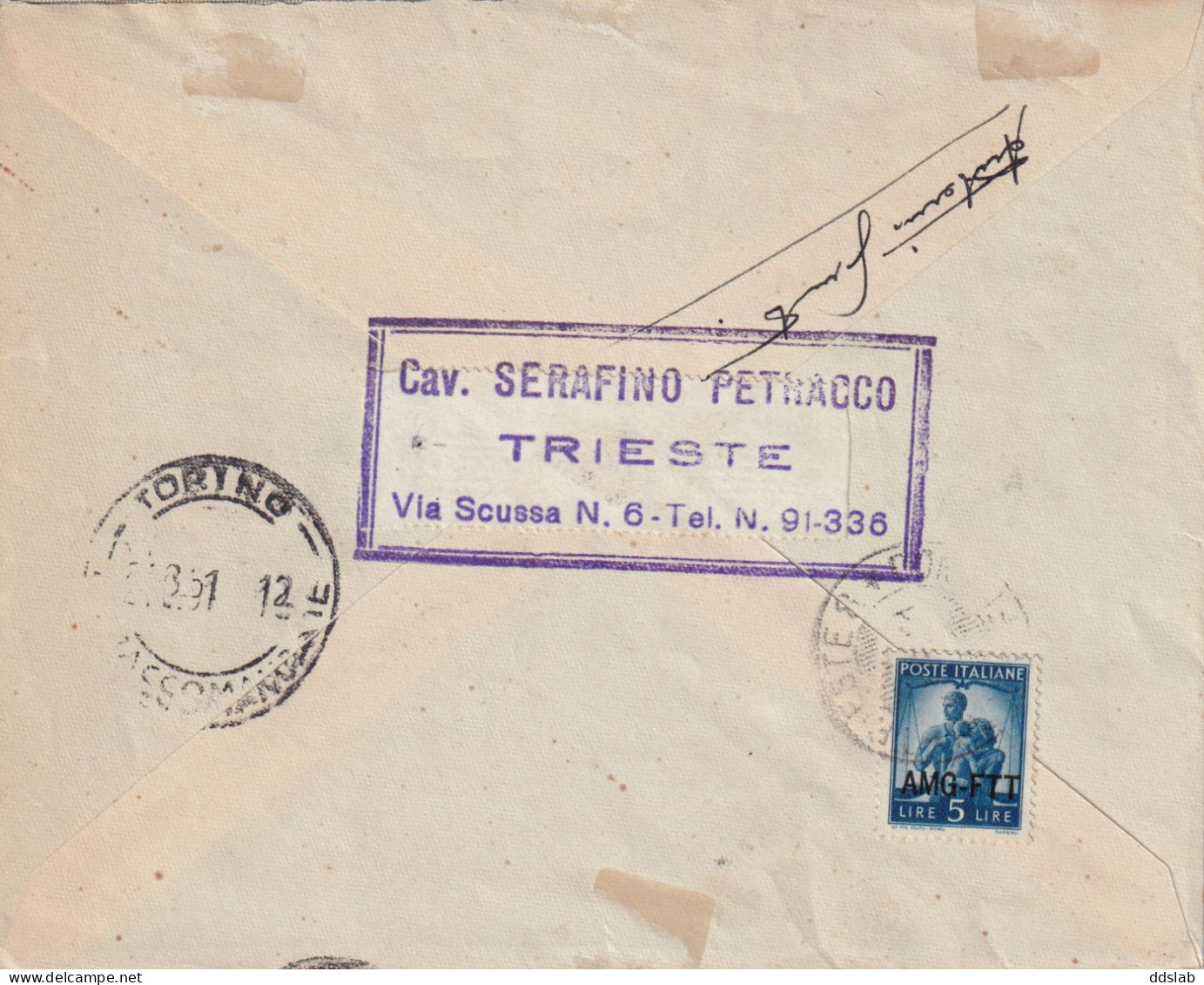 23/8/1951 - AMG FTT - Busta Primo Giorno (FDC) L25 Campionati Mondiali Ciclismo 1951 - Raccomandata Da Trieste A Torino - Storia Postale