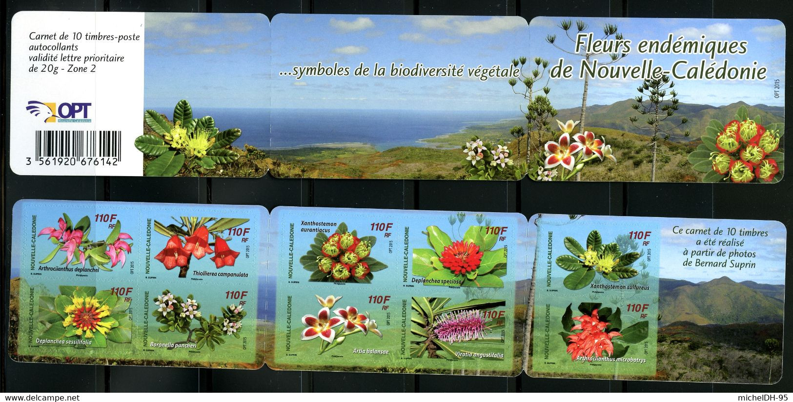 Nouvelle Calédonie - 2015 -Carnet Adhésif Fleurs Endémiques De Nlle Calédonie - 10 Timbres- Nos 1252 à 1261 - Cote 18,50 - Libretti