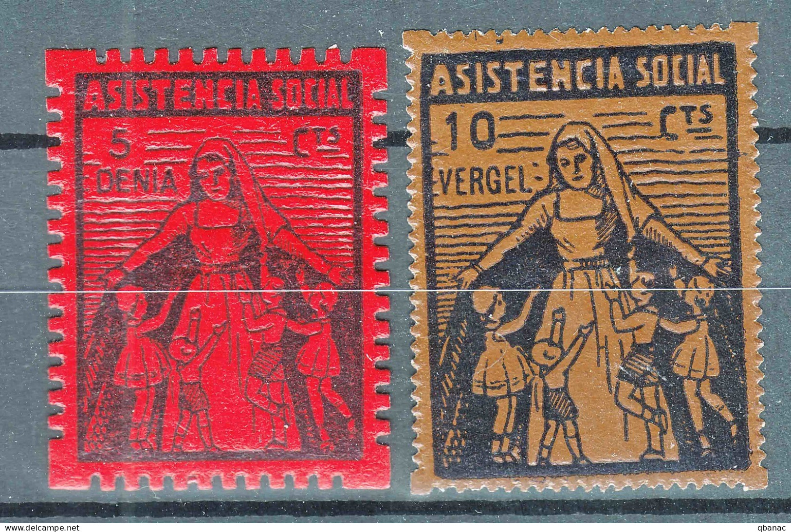 Spain, Two Vignettes Assistencia Social Denia/Vergel - Spanish Civil War Labels