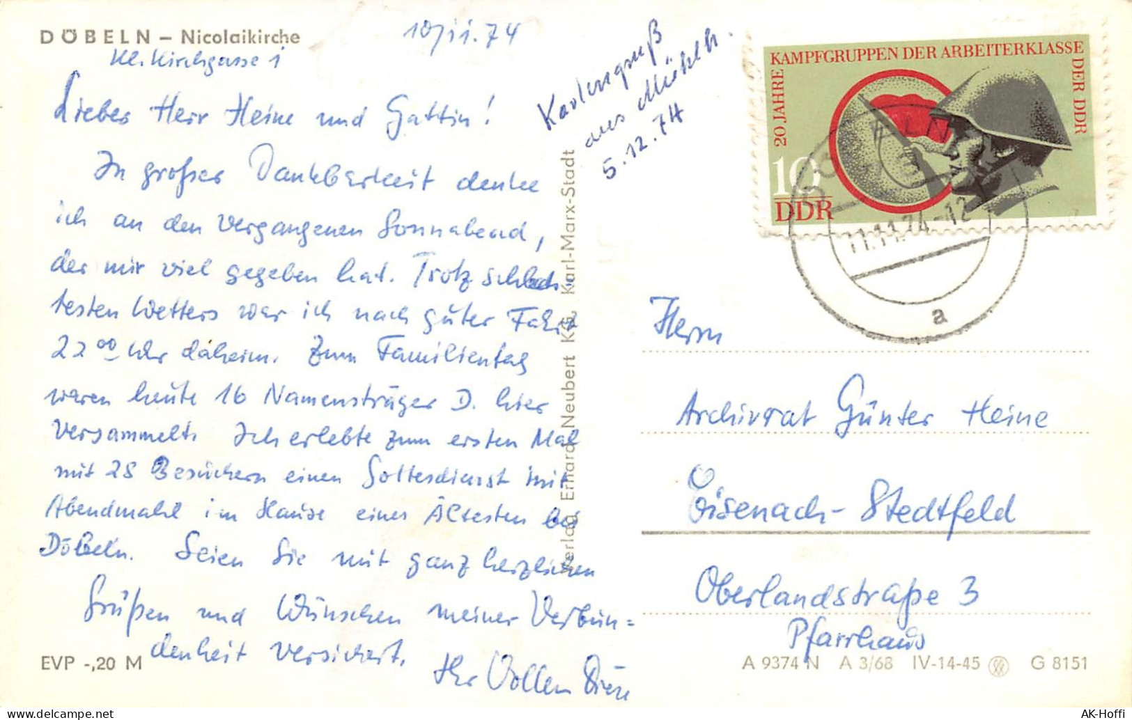 Döbeln In Sachsen, Partie Am Mühlgraben, Nicolaikirche, Kirchturm Gelaufen 11.11.74 (464) - Döbeln