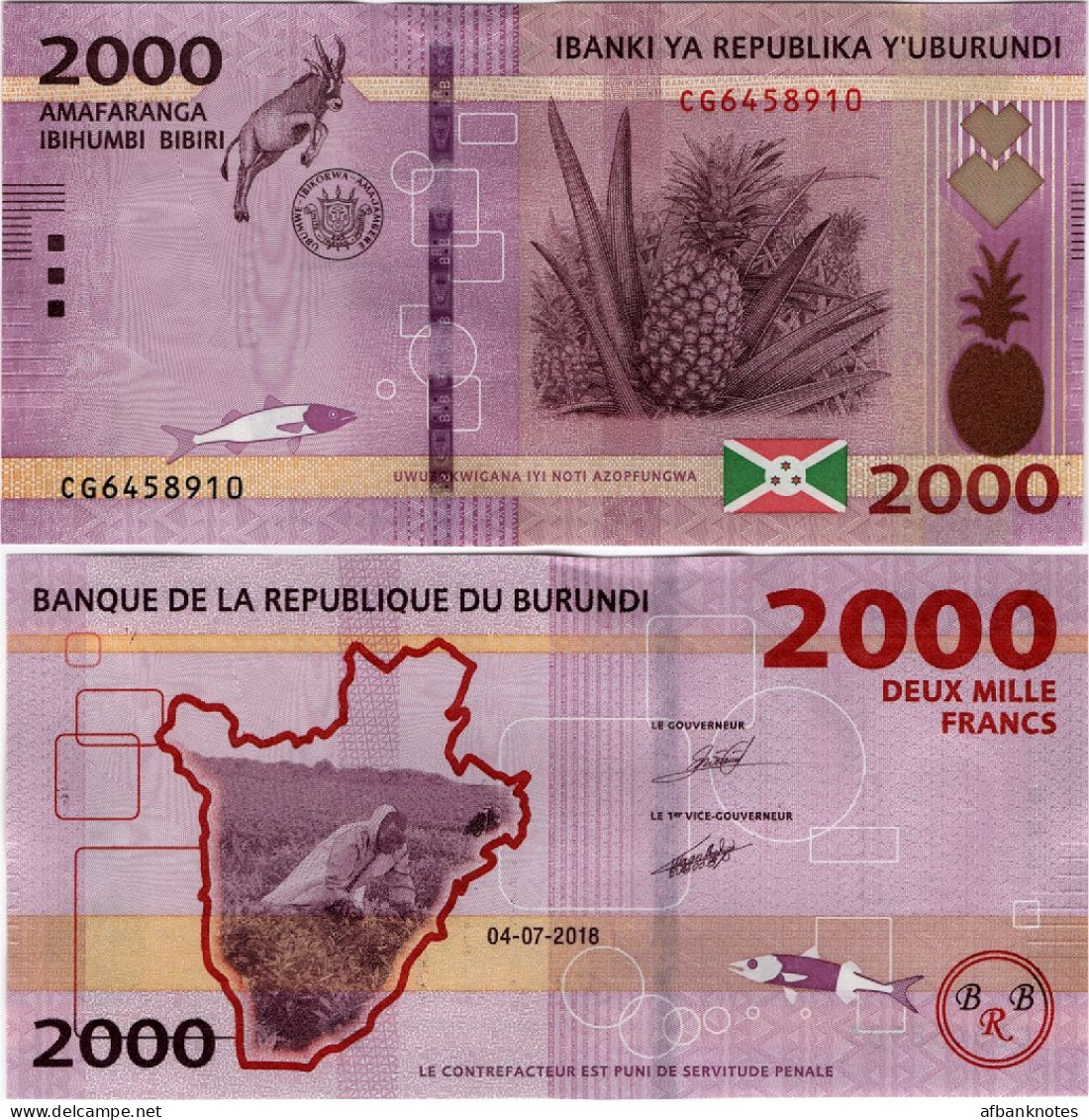 BURUNDI      2000 Francs      P-52[b]       4.7.2018       UNC - Burundi