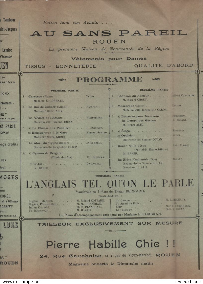 Prévoyance Et Solidarité Des PTT/Salle Du Patronage ROUEN/AG & Gd CONCERT/Les Grillons Rouennais/1933    PART324 - Programma's