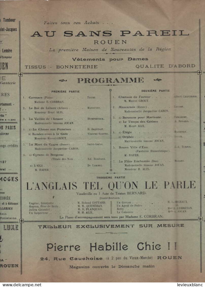 Prévoyance Et Solidarité Des PTT/Salle Du Patronage ROUEN/AG & Gd CONCERT/Les Grillons Rouennais/1933    PART324 - Programmi