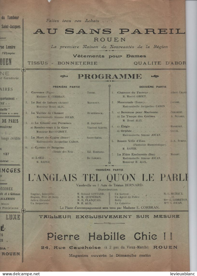 Prévoyance Et Solidarité Des PTT/Salle Du Patronage ROUEN/AG & Gd CONCERT/Les Grillons Rouennais/1933    PART325 - Programma's