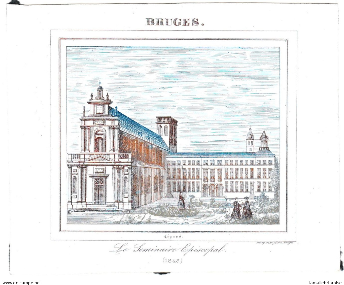 Belgique, "Carte Porcelaine" Porseleinkaart, Le Séminaire épiscopal, 1843 Bruges, Delay De Muythere , Dim: 127 X 103 Mm - Porzellan