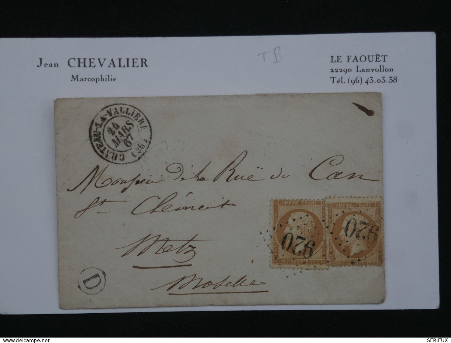 BR16 FRANCE BELLE LETTRE 1864  CHATEAU LAVALLIERE A METZ +CACHET D+ NAPOLEON N° 22+AFF. PLAISANT+++ - 1862 Napoléon III