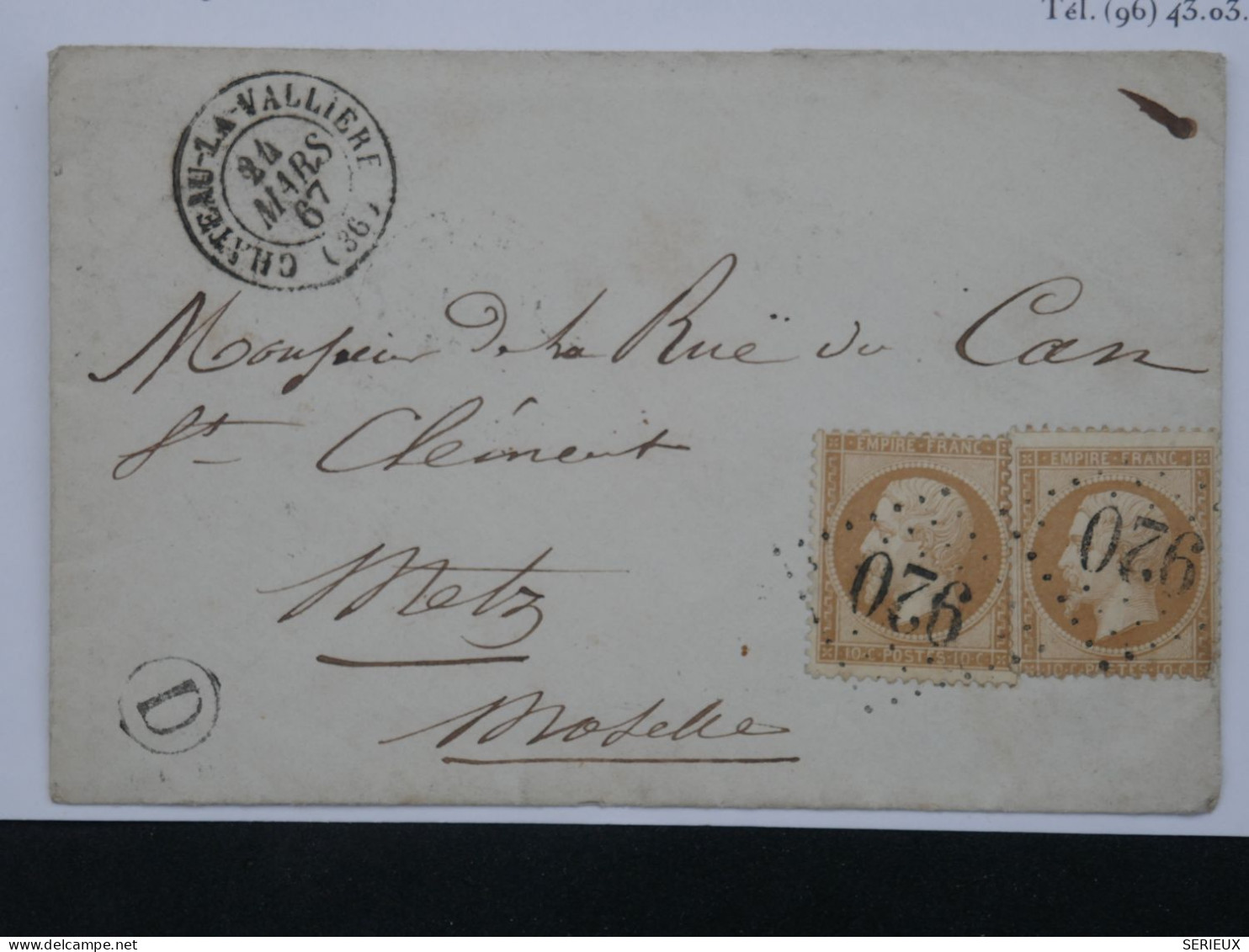 BR16 FRANCE BELLE LETTRE 1864  CHATEAU LAVALLIERE A METZ +CACHET D+ NAPOLEON N° 22+AFF. PLAISANT+++ - 1862 Napoléon III