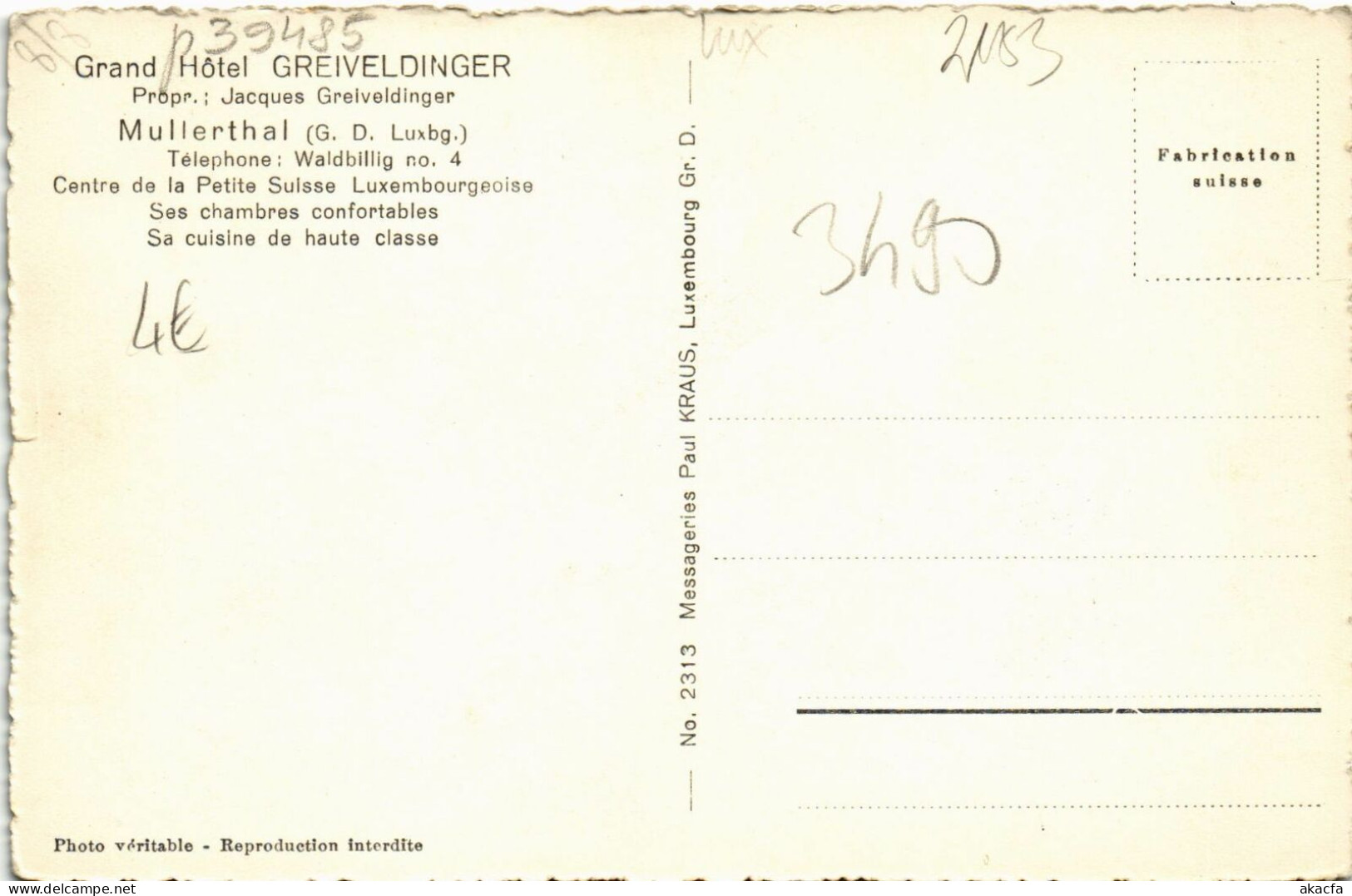 CPA AK MULLERTHAL Grand Hotel Greiveldinger LUXEMBURG (803490) - Muellerthal