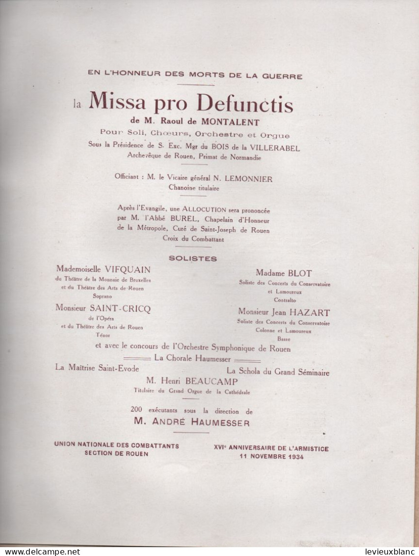Grande Plaquette De Prestige/Militaria/UNC/Cathédrale De ROUEN/En L'Honneur Des Morts De La Guerre/.1934   PART326 - Programma's