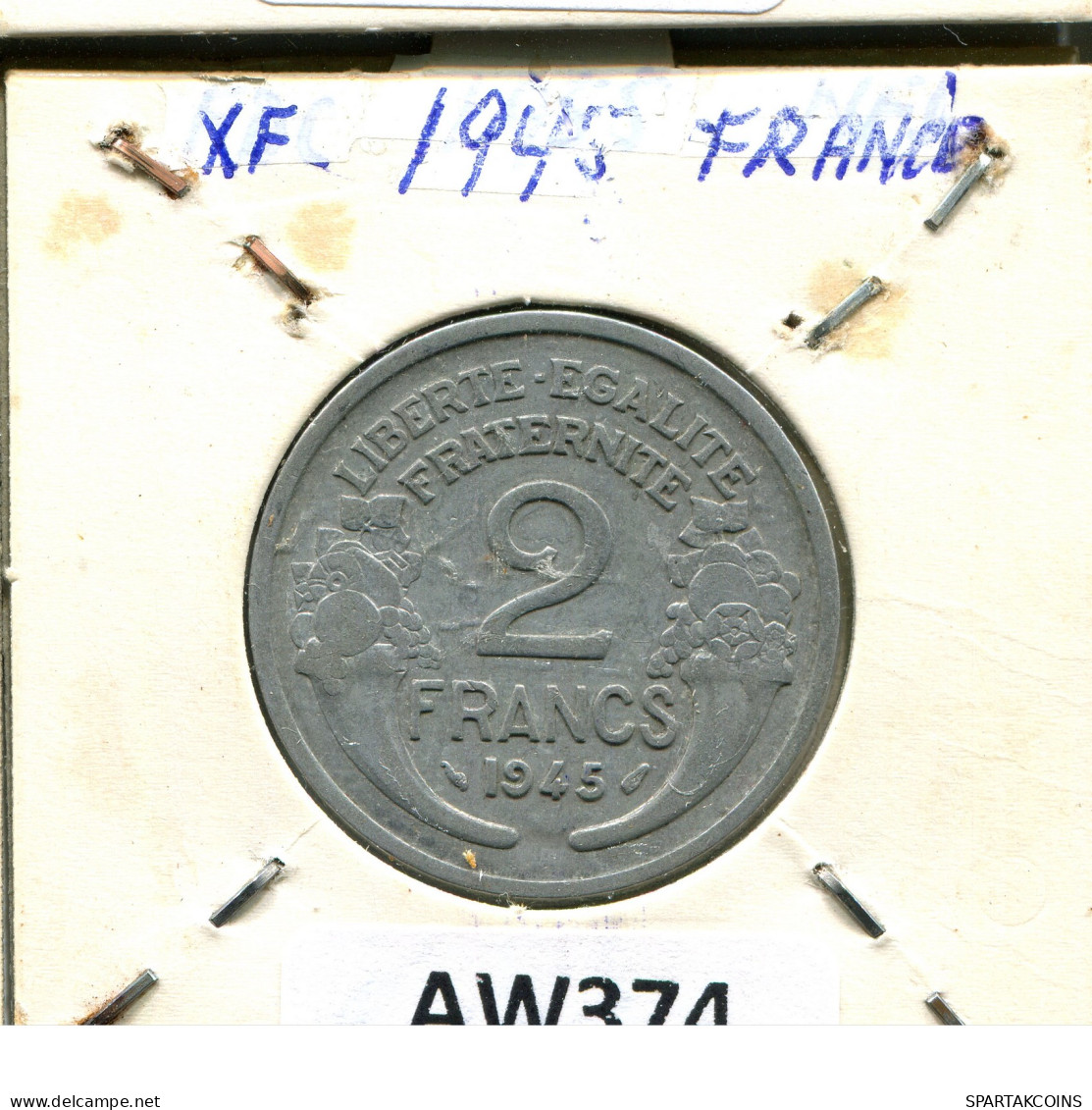 2 FRANCS 1945 FRANCE Coin #AW374 - 2 Francs
