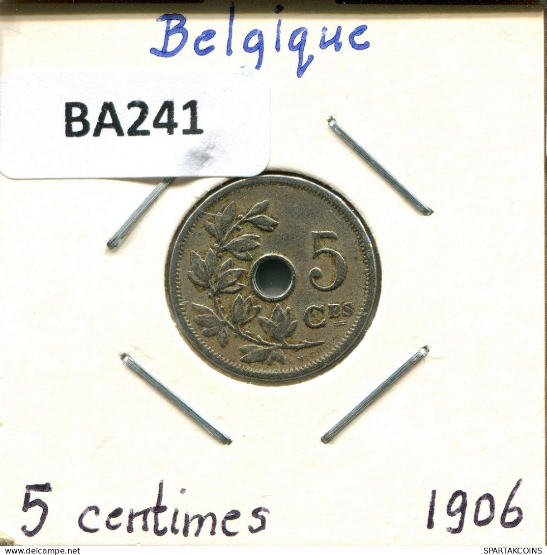 5 CENTIMES 1906 FRENCH Text BÉLGICA BELGIUM Moneda #BA241.E - 5 Cents