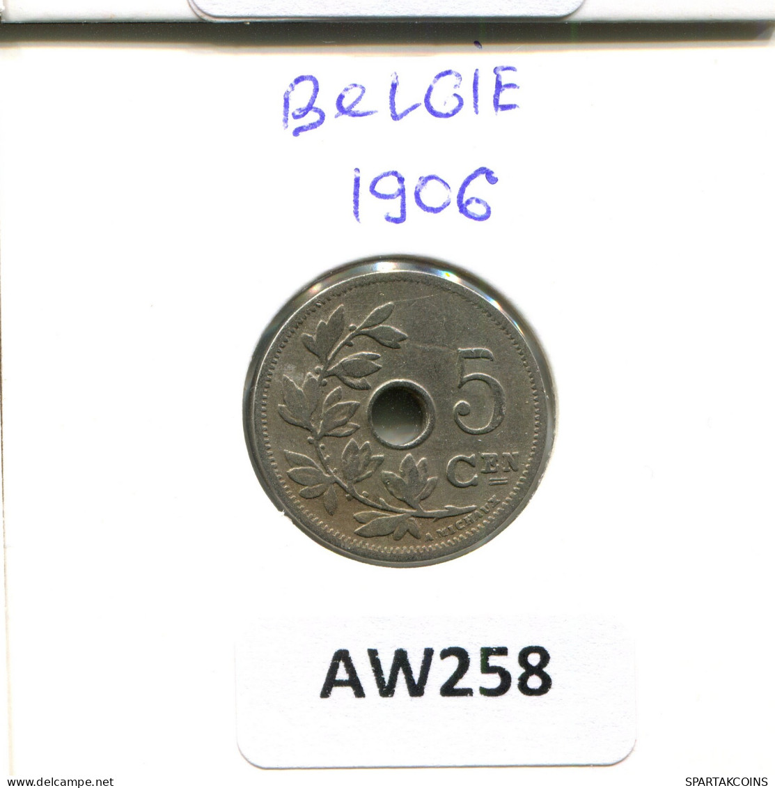 5 CENTIMES 1906 BELGIQUE BELGIUM Pièce #AW258.F - 5 Cents