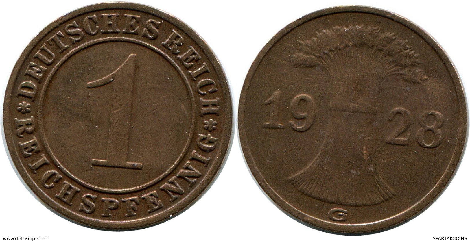 1 REICHSPFENNIG 1928 G ALEMANIA Moneda GERMANY #DB782.E - 1 Rentenpfennig & 1 Reichspfennig