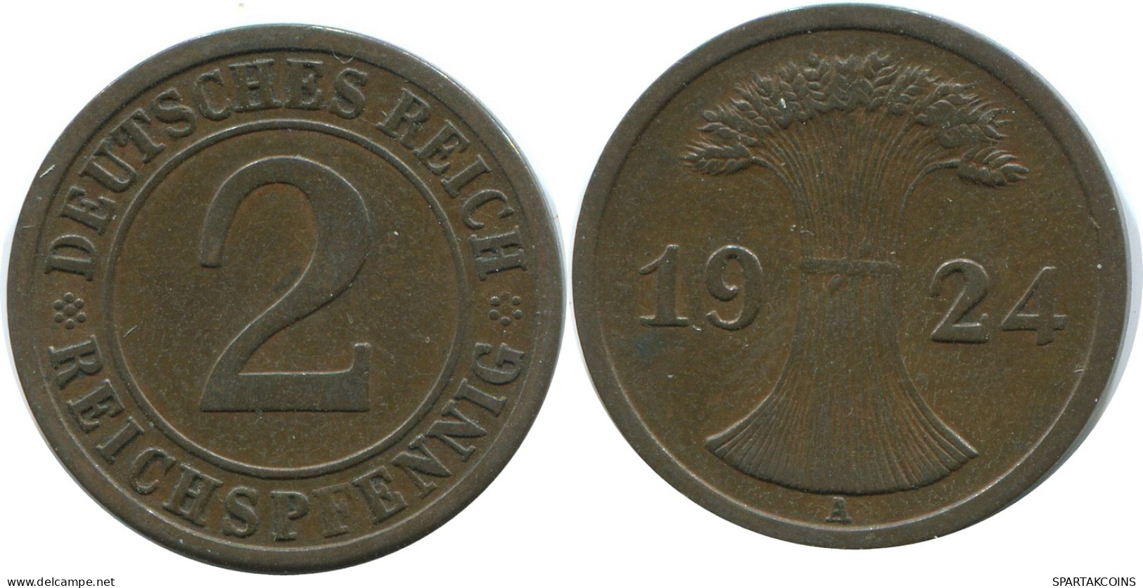 2 REICHSPFENNIG 1924 A DEUTSCHLAND Münze GERMANY #AE284.D - 2 Rentenpfennig & 2 Reichspfennig