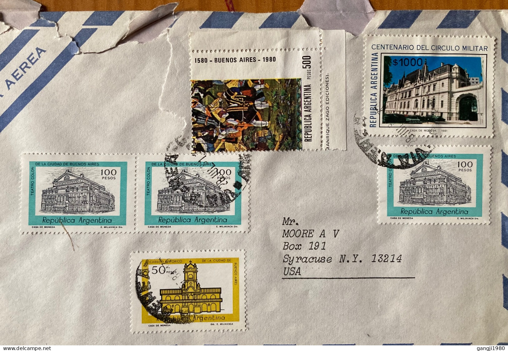 ARGENTINA 1981, COVER USED TO USA, MULTI 6 STAMP, MILITARY CLUB, HORSE RIDER, ART, PAINTING, BUILDING. - Covers & Documents