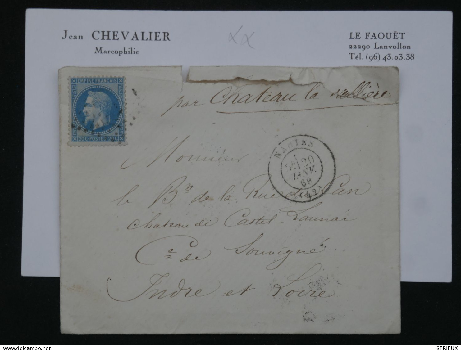 BR16 FRANCE BELLE LETTRE 1869 CHATEAU LAVALLIERE A CASTEL LAUNAY  + NAPOLEON N° 28 +AFF. PLAISANT+++ - 1863-1870 Napoléon III Lauré
