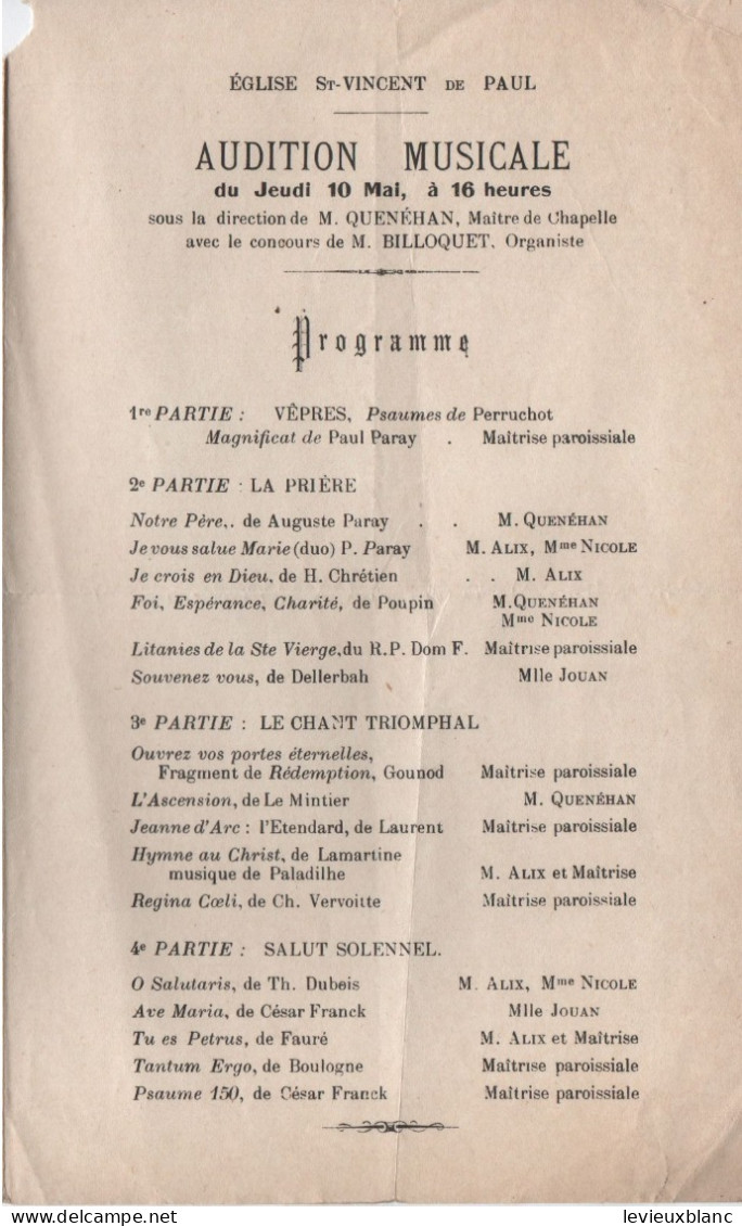 Programme / Eglise Saint Vincent De Paul/SOTTEVILLE/ Audition Musicale/Quenéhan//1934  PROG360 - Programma's