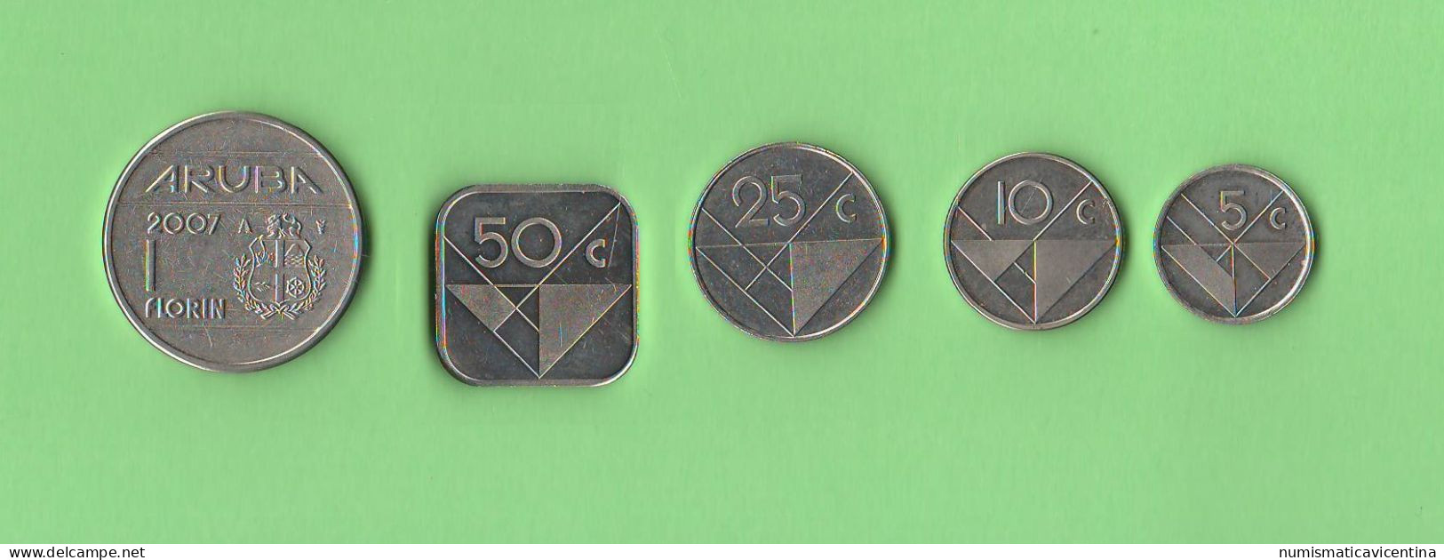 ARUBA 5 + 10 + 25 + 50 Cents + 1 Florin - 6 Steel Coins - Aruba