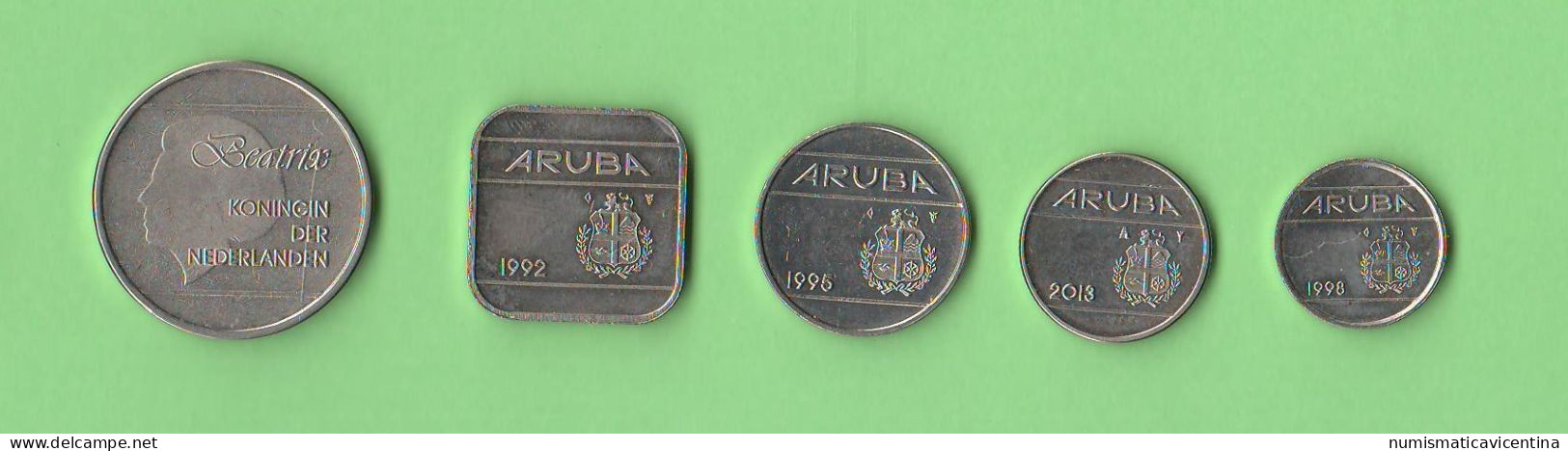 ARUBA 5 + 10 + 25 + 50 Cents + 1 Florin - 6 Steel Coins - Aruba