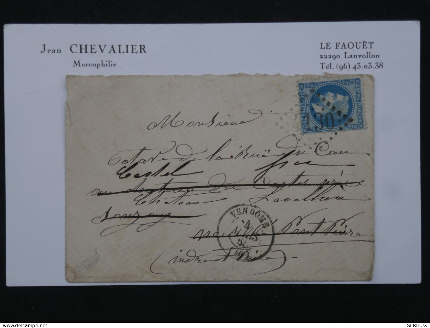 BR16 FRANCE BELLE LETTRE 1864 VENDOME AU CHATEAU LAVALLIERE CASTEL LAUNAY REDISTRIB. + NAPOLEON N° 28 +AFF. PLAISANT+++ - 1863-1870 Napoléon III Lauré