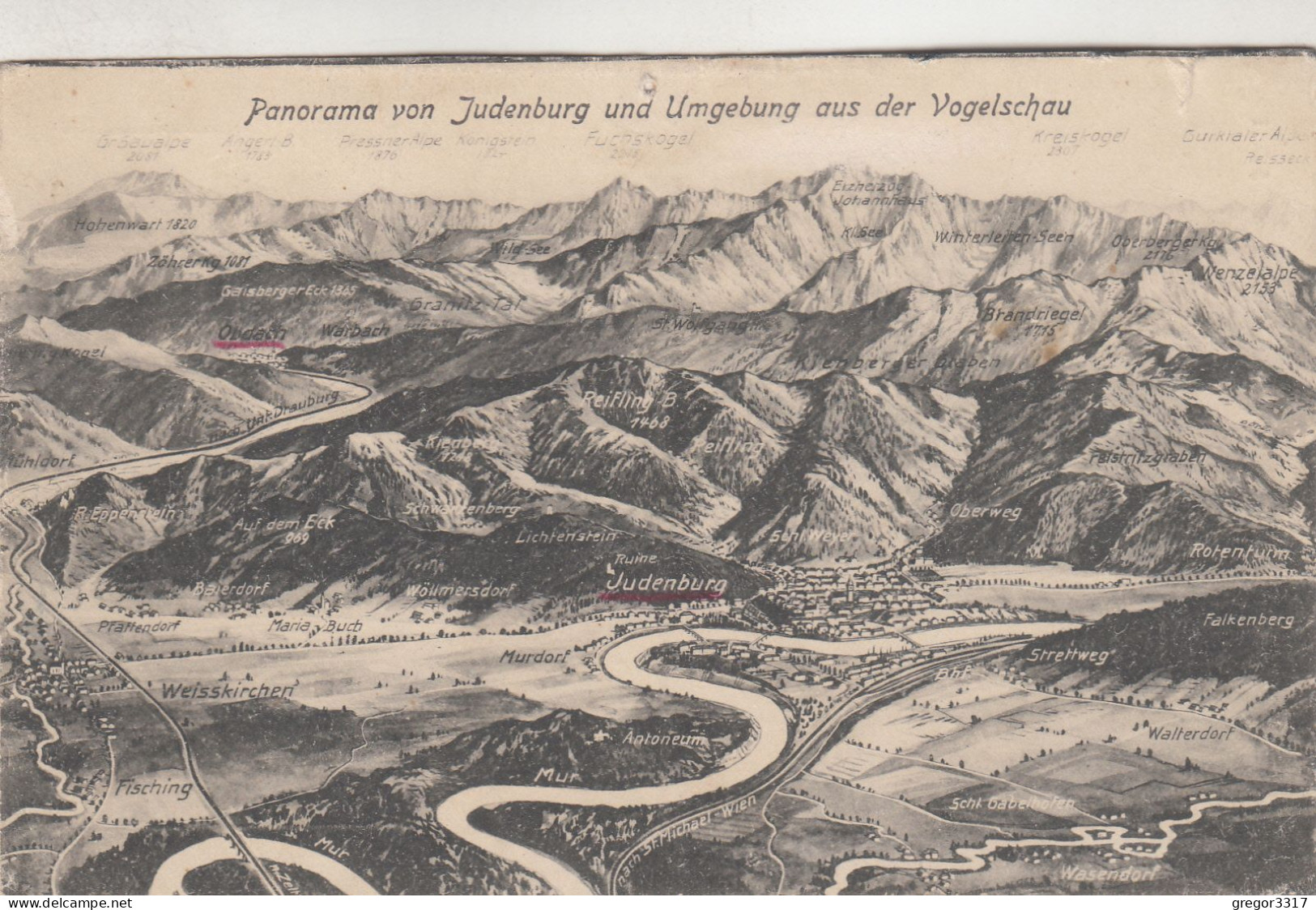 C7783) Panorama Von JUDENBURG U. Umgebung Aus Der Vogelschau - Fisching Waltersdorf Falkenberg Etc. 1921 - Judenburg