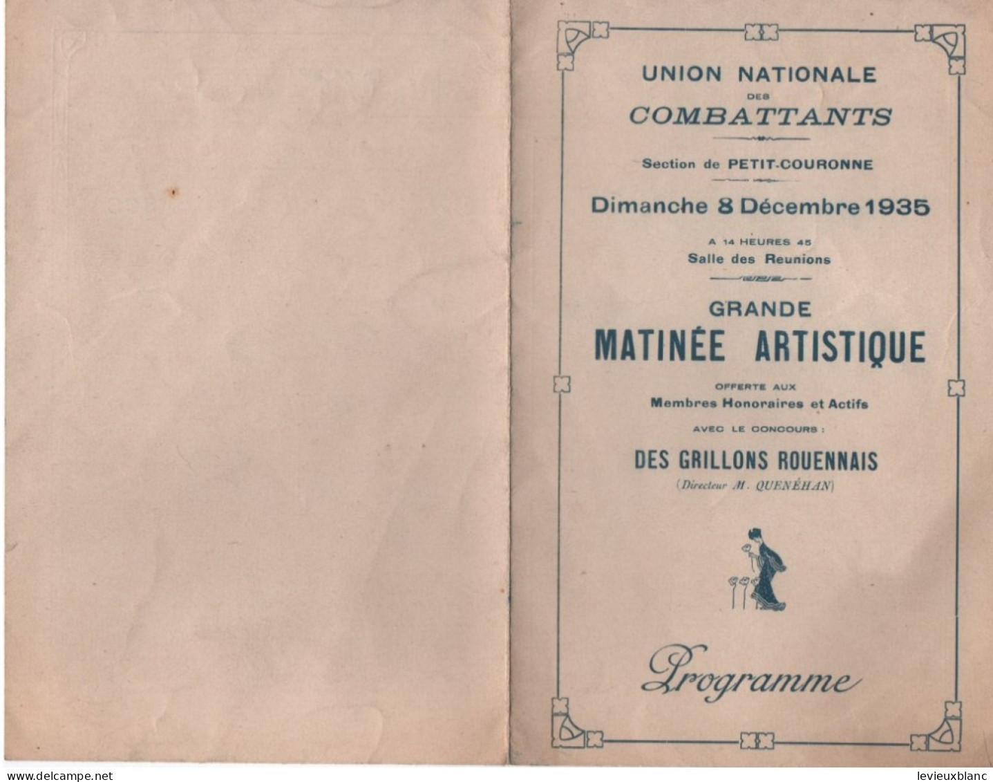 Militaria/Programme / Union Nationale Des Combattants/Section De Petit-Couronne/Les Grillons Rouennais//1935  PROG362 - Programmi