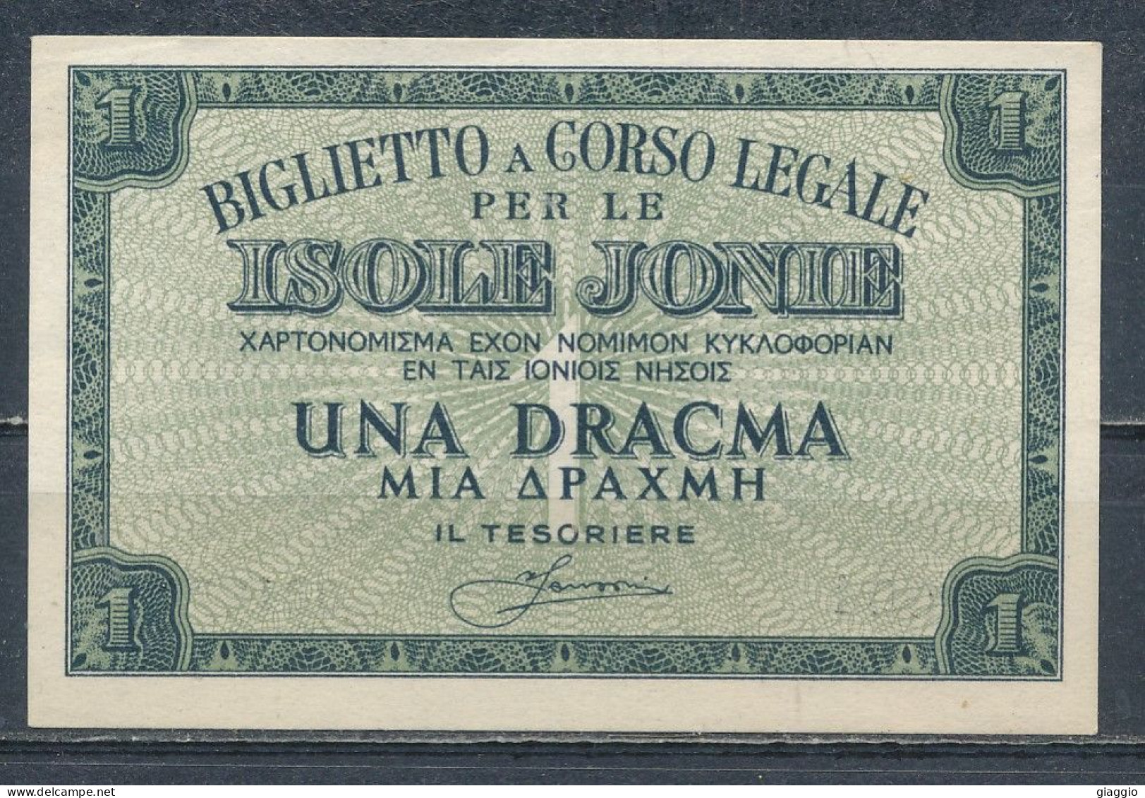 °°° ITALIA OCC. DELLA GRECIA - ISOLE JONIE 1 DRACMA 1942 °°° - Occupazione Italiana Egeo