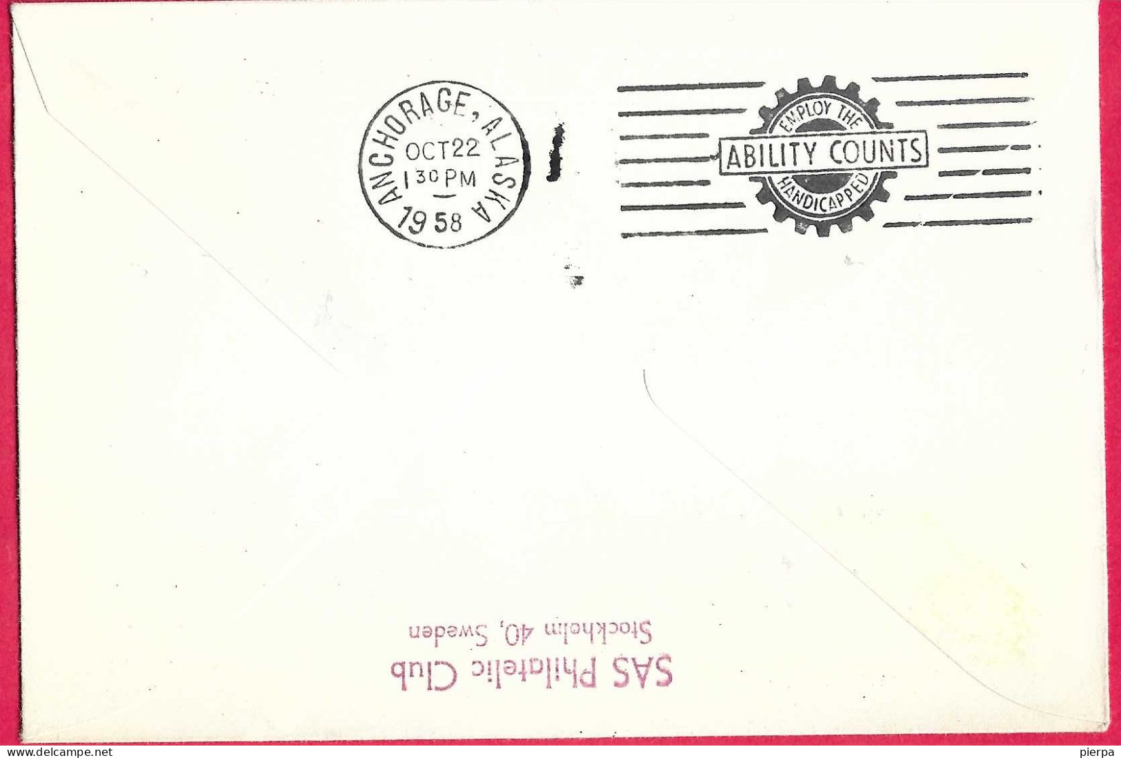 SVERIGE - FIRST FLIGHT - SAS - FROM STOCKHOLM TO ANCHORAGE *21.10.58* ON OFFICIAL COVER - Cartas & Documentos