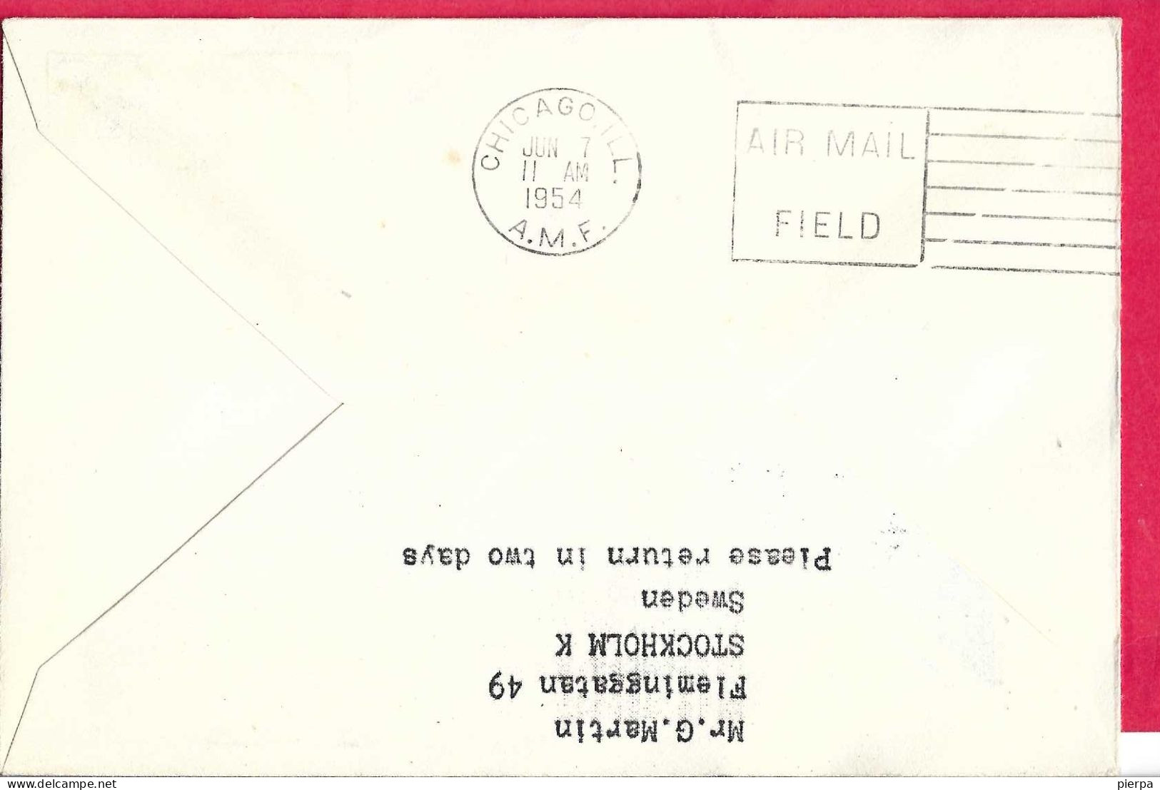 SVERIGE - FIRST DIRECT FLIGHT - SAS - FROM STOCKHOLM TO CHICAGO *6.6.54* ON OFFICIAL COVER - Lettres & Documents