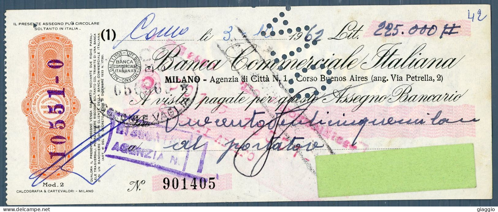 °°° Assegno N. 5283 - Banca Commerciale Italiana °°° - Chèques & Chèques De Voyage