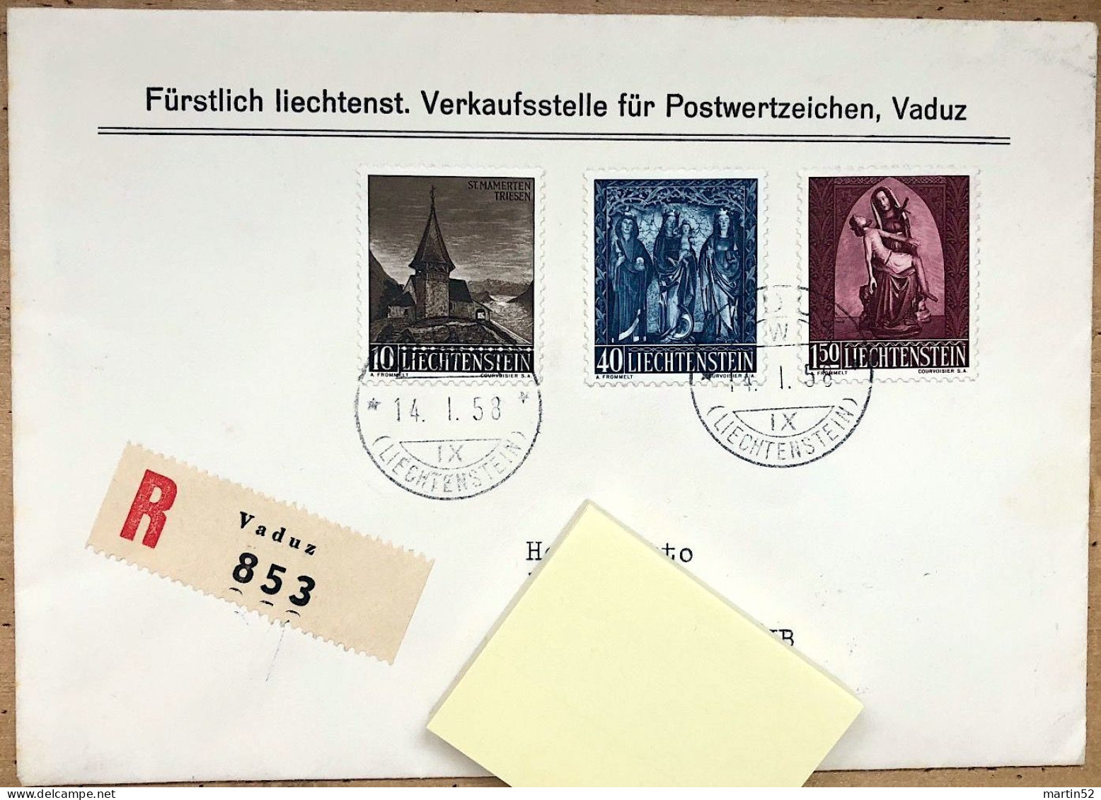 Liechtenstein 1957: Weihnachten Zu 306-308 Mi 362-364 Yv 324-326 ⊙ VADUZ 14.I.58 >> LES CERLATEZ 15.I.58 (Zu CHF 50.00) - Lettres & Documents