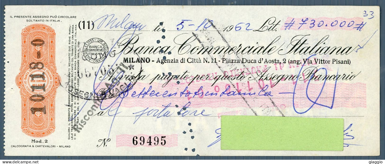 °°° Assegno N. 5281 - Banca Commerciale Italiana °°° - Chèques & Chèques De Voyage
