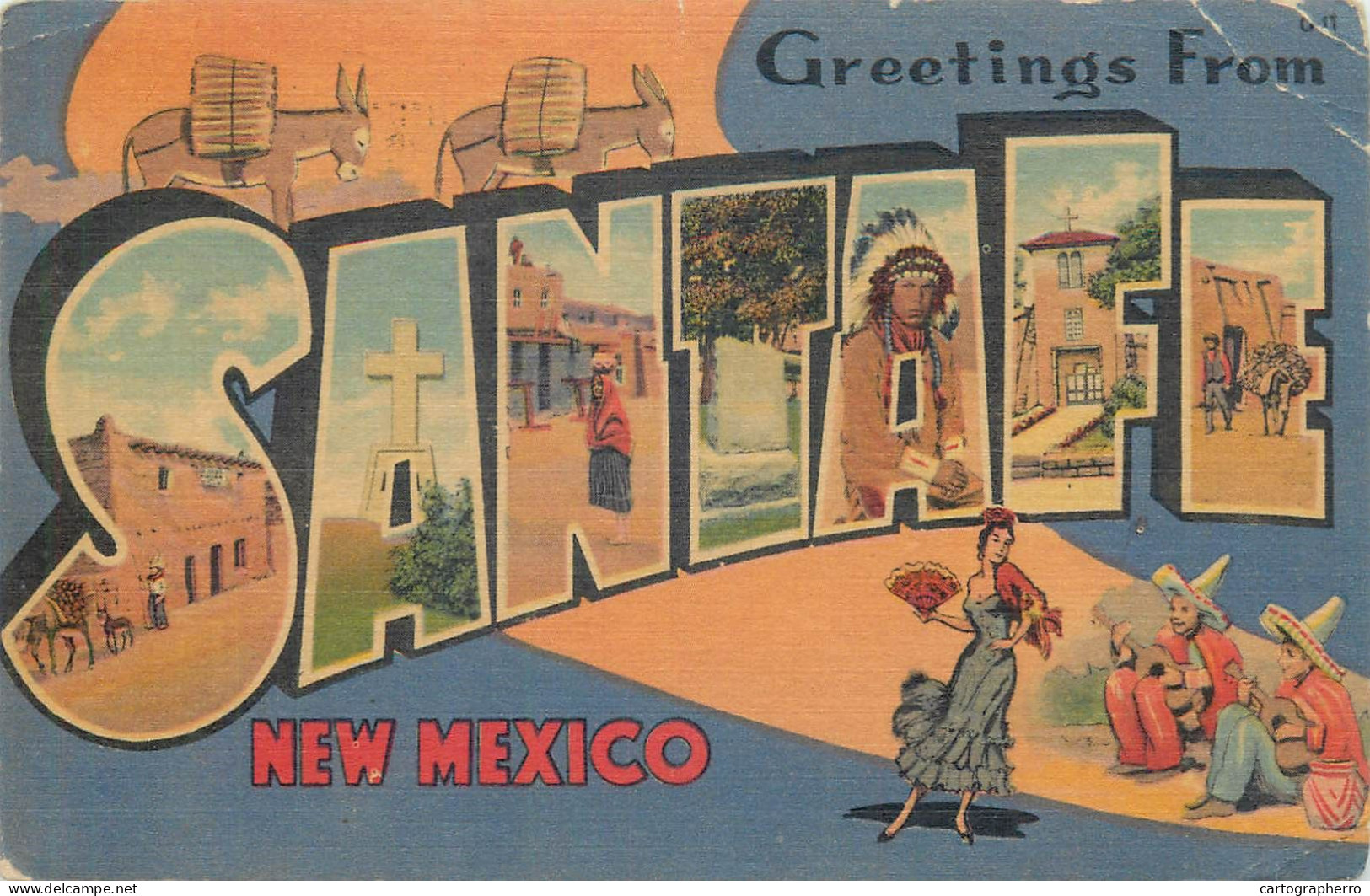 USA Greetings From Santa Fe NM Souvenir Illustration - Santa Fe