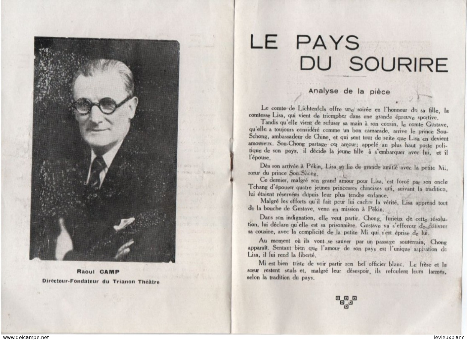 Théâtre/Programme / Le Pays Du Sourire/ Franz LEHAR /TRIANON-THEATRE//1935  PROG363 - Programmi