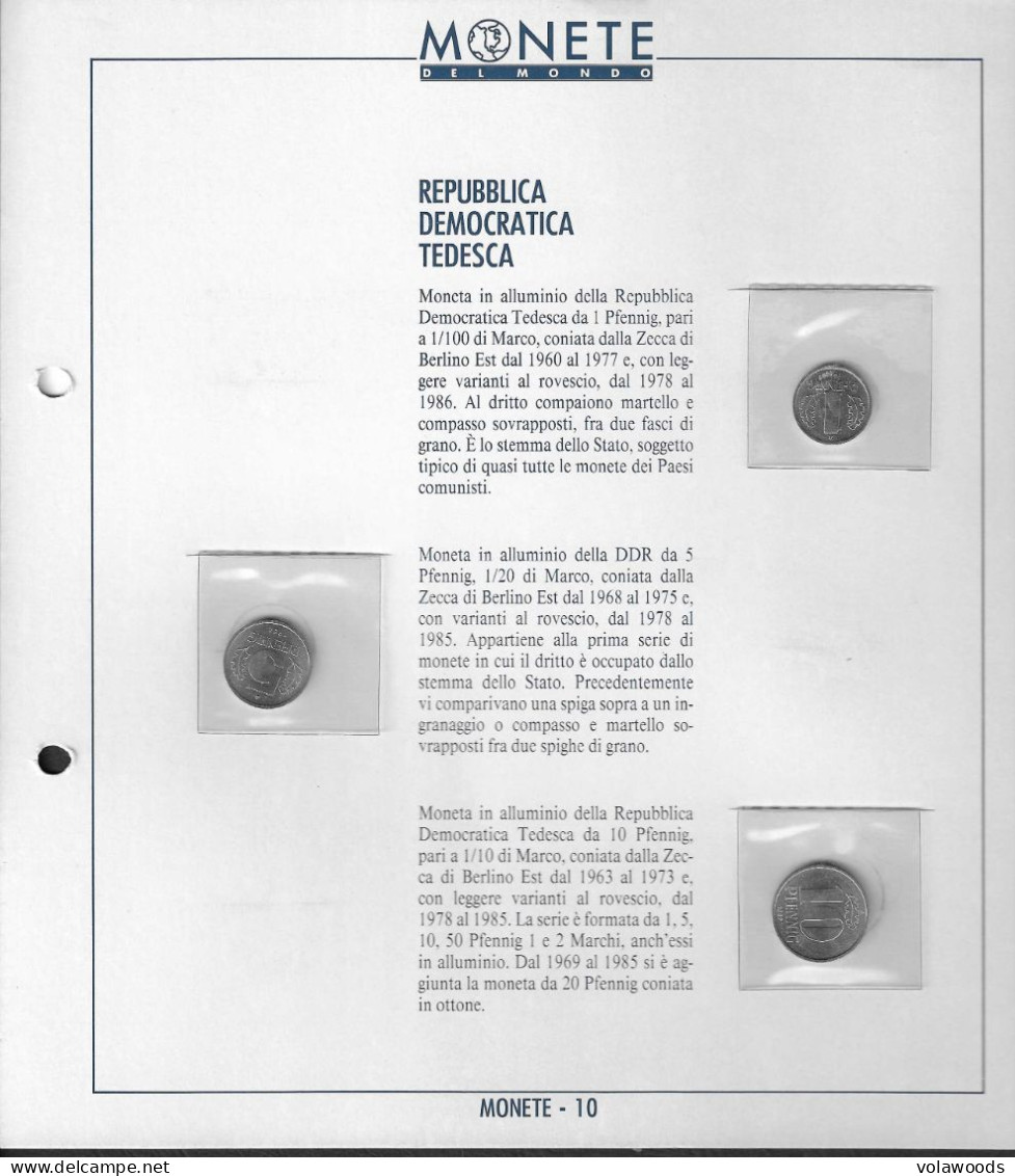 DDR - Monete Del Mondo - Fascicolo 10: 1 Pfennig UNC 1982; 5 Pfennig UNC 1988; 10 Pfennig UNC 1989 - Colecciones